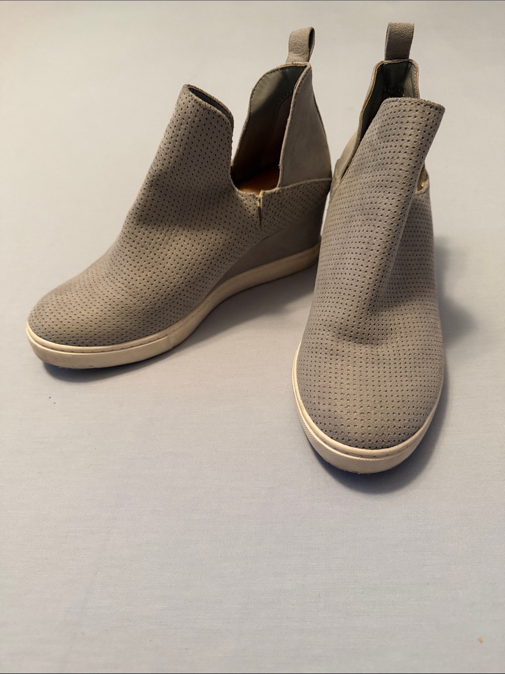 Women's Gray Perforated Slip-On Wedge Sneakers